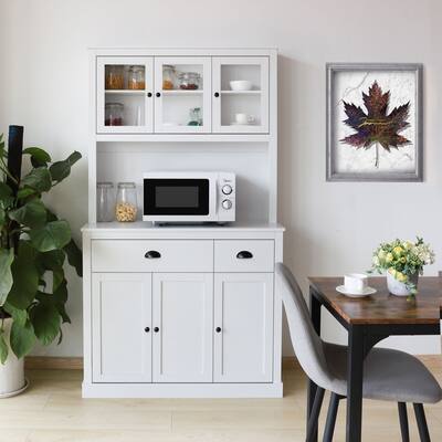 VEIKOUS Kitchen Pantry Cabinet Storage Hutch with Microwave Stand and Shelves