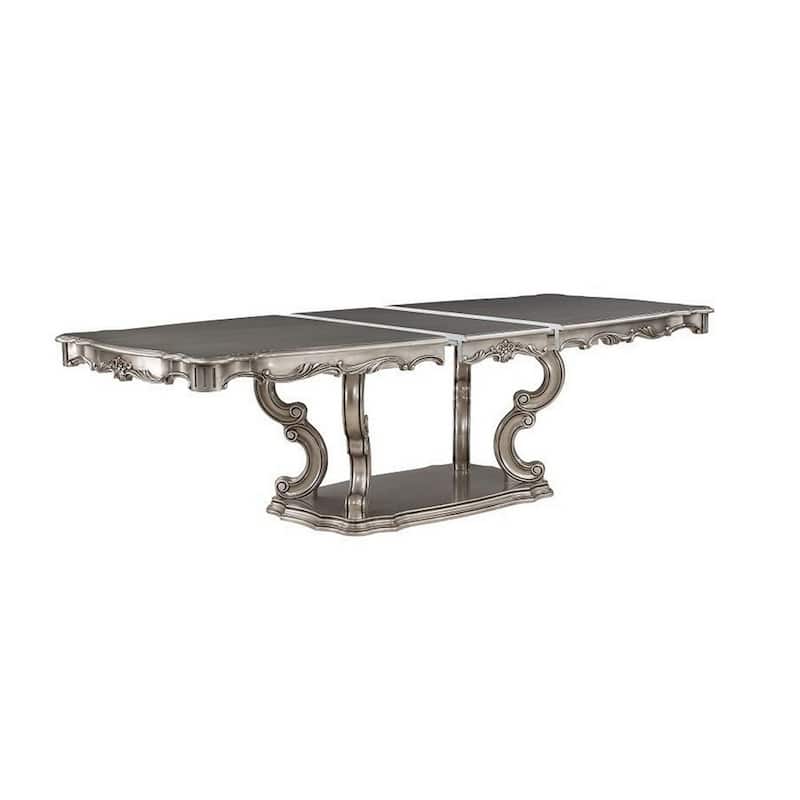Aria 85-102 Inch Dining Table, Extendable Wood Top Classic Antique Platinum