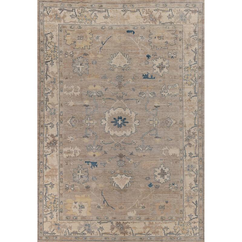Hand Knotted Oriental 100% Wool Carpet Transitional All-Over Beige & Ivories Oushak Area Rug - 12' 0'' X 8' 1''