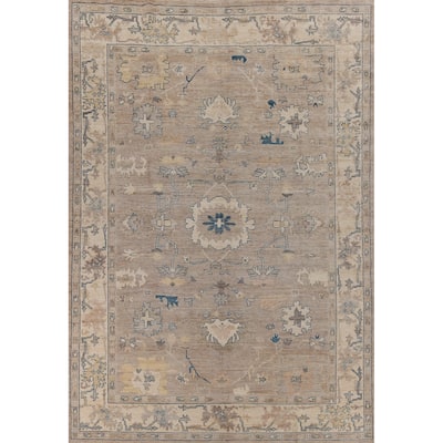 Hand Knotted Oriental 100% Wool Carpet Transitional All-Over Beige & Ivories Oushak Area Rug - 12' 0'' X 8' 1''