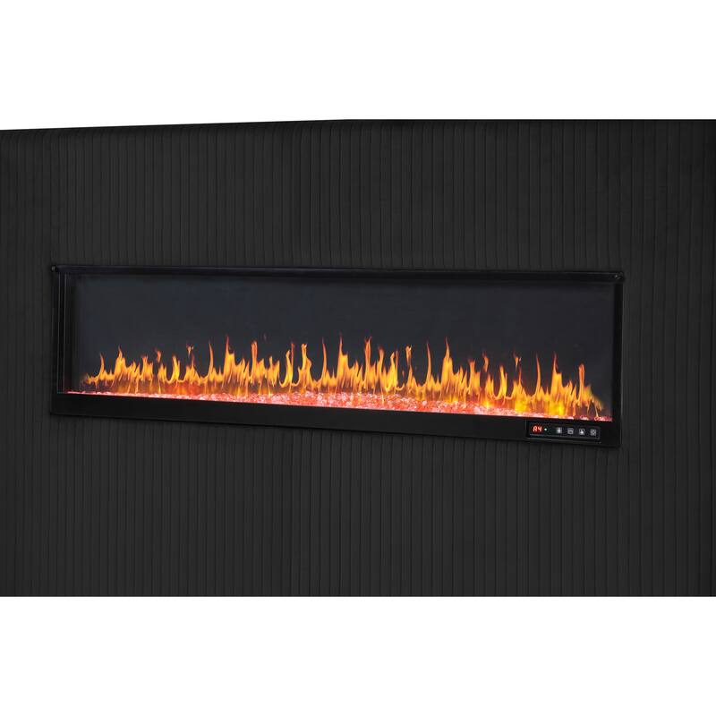Lizelle Modern Style Queen/King Upholstered Bed with USB Ports, Fireplace Headboard & Made with Wood