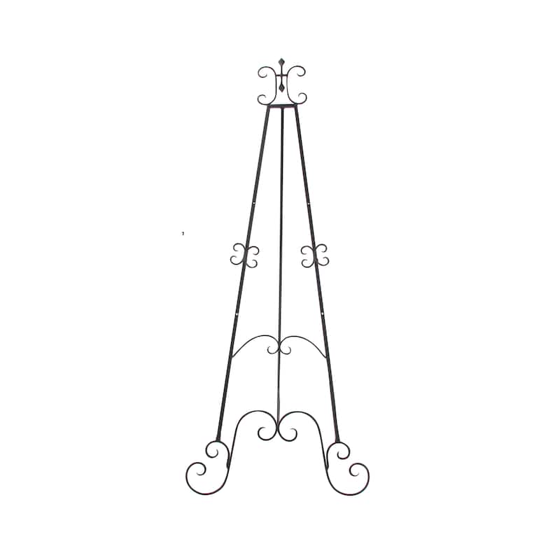 Metal Scroll Tall Adjustable Display Stand Floor 3 Tier Easel with Chain Support - Black - Roche River Decor - 32"W, 69"H