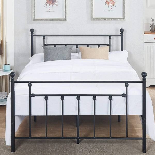 Full Platform Metal Bed Frame With Headboard And Footboard Vintage Victorian Style Mattress Foundation Under Bed Storage No Box Spring Required Black Bedroom Furniture Furniture
