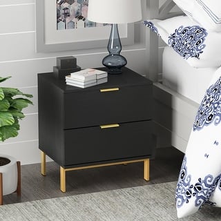 Timechee Nightstand Bedside Table 2-Drawer with Metal Legs, Black