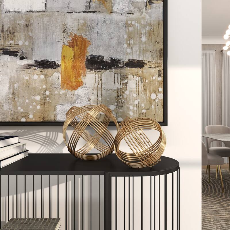 Gold Metal Layered Orb Geometric Decorative Sculpture (Set of 2) - 9 x 8 x 8 and 7 x 6 x 6