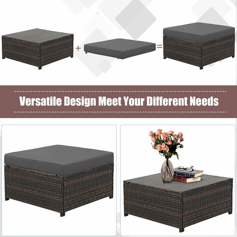 5 Pieces Patio Cushioned Rattan Furniture Set - 50" x 30.5" x 29" (L x W x H)