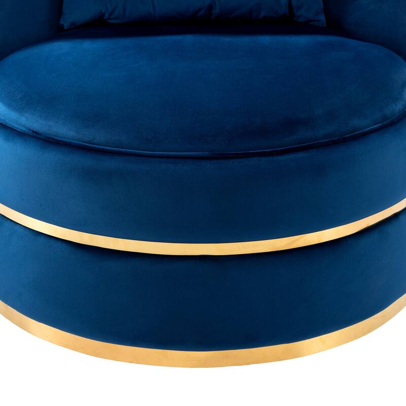 360° Swivel Accent Chair, Velvet Round Barrel Chair, Leisure Sofa Chair with Gold Rim Base, Padded Seat & Throw Pillows