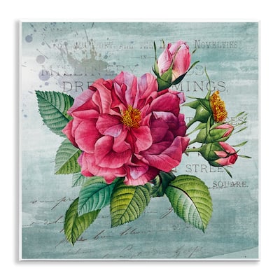 Stupell Pink Garden Flower over Rustic Wall Plaque Art Design By Susan Arnot