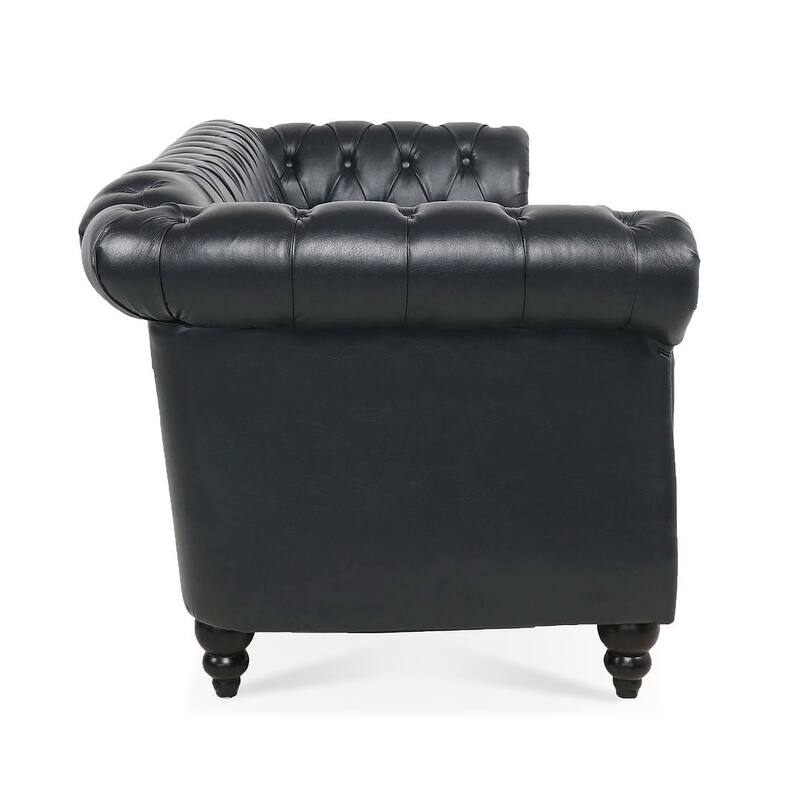 84.65" Chesterfield Tufted Faux Leather Sofa with Rolled Arms