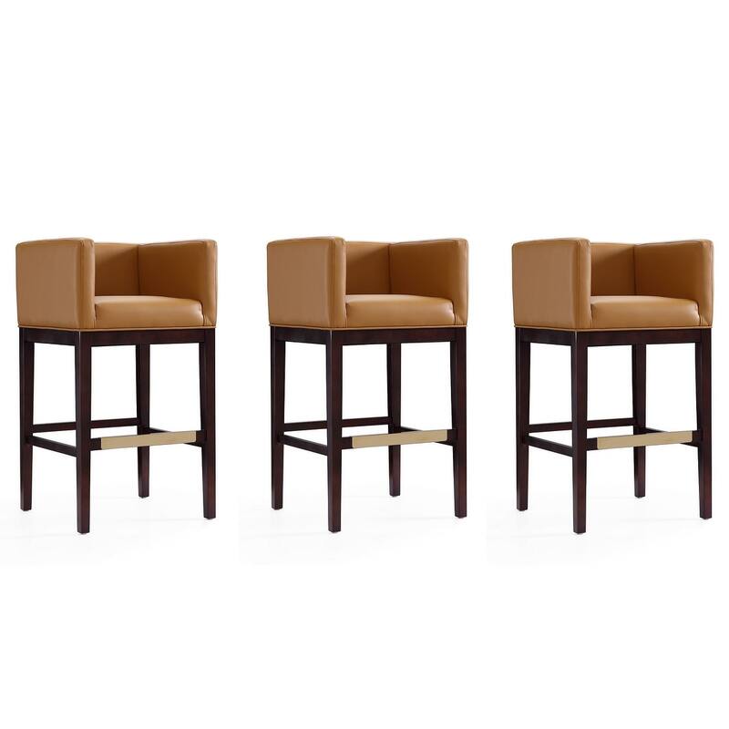 Manhattan Comfort Kingsley 38 in. Dark Walnut Beech Wood Barstool (Set of 3) - Camel