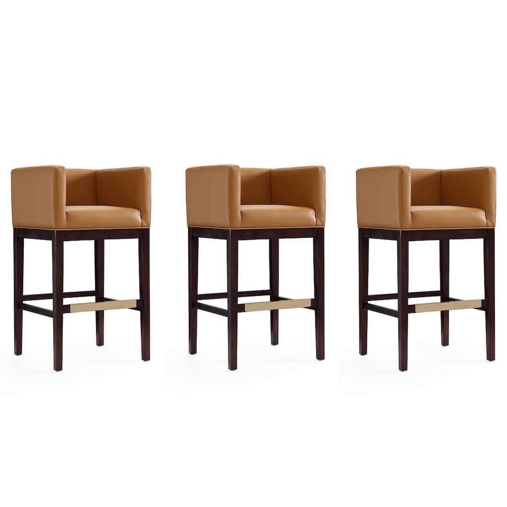 Manhattan Comfort Kingsley 38 in. Dark Walnut Beech Wood Barstool (Set of 3)
