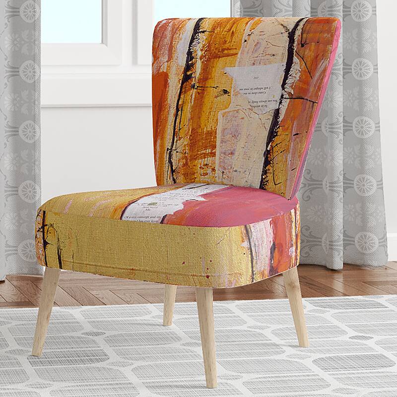 Designart "Orange Glam Natural Wood" Upholstered Traditional Accent Chair - Arm Chair