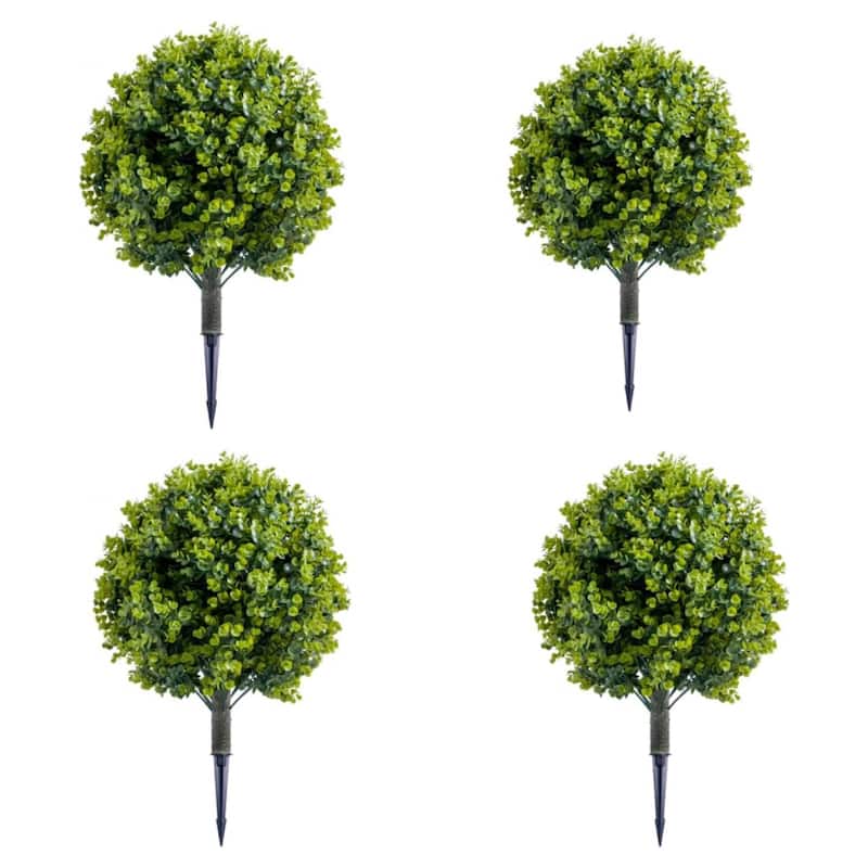 Set of 2/4 Artificial Eucalyptus Topiary Ball Trees with Metal Stakes - 4 pcs