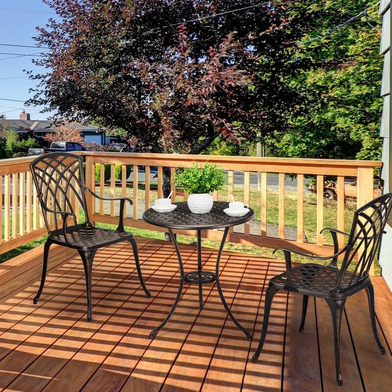 3-Piece Bistro Set Table Outdoor, Cast Aluminum Bistro Set Two Chairs,Lightweight Maintenance Free Outdoor Seating
