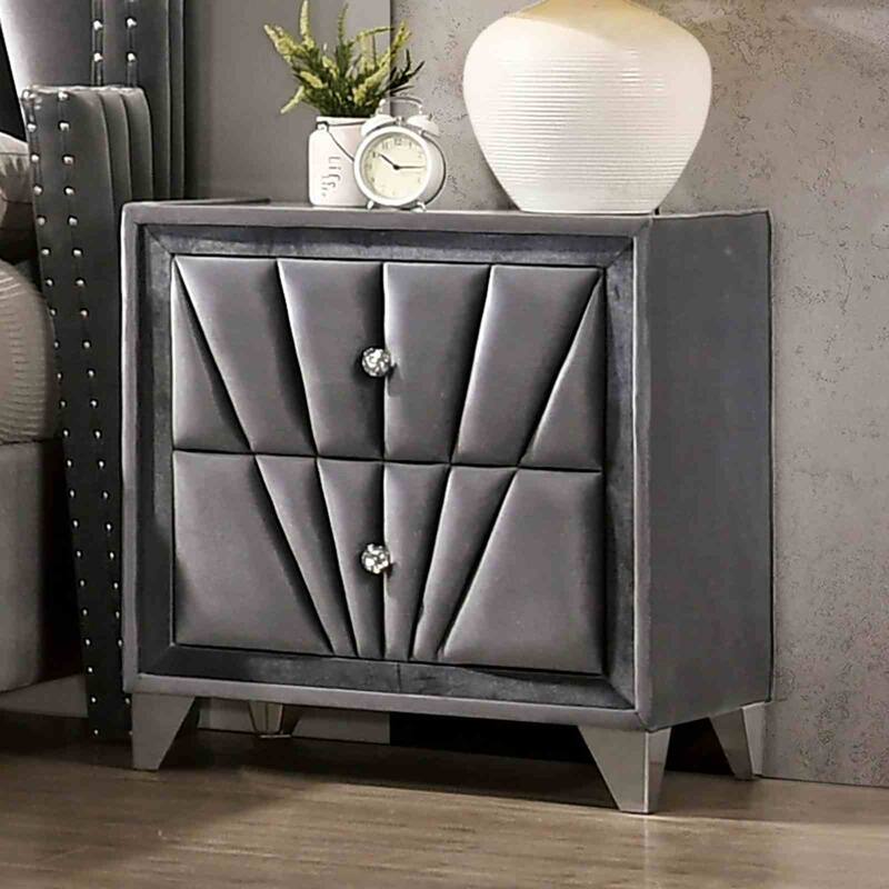 Transitional Gray Finish Bedroom Set Upholstered Bed Dresser Mirror Nightstand Chest