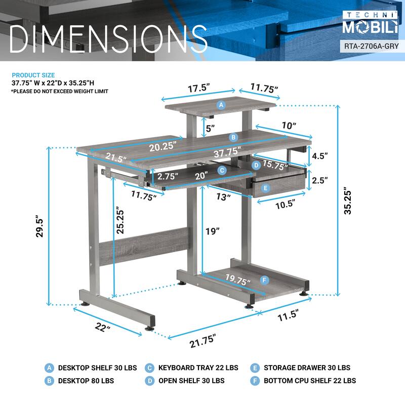 Complete Computer Workstation Desk,High quality and durable, Grey