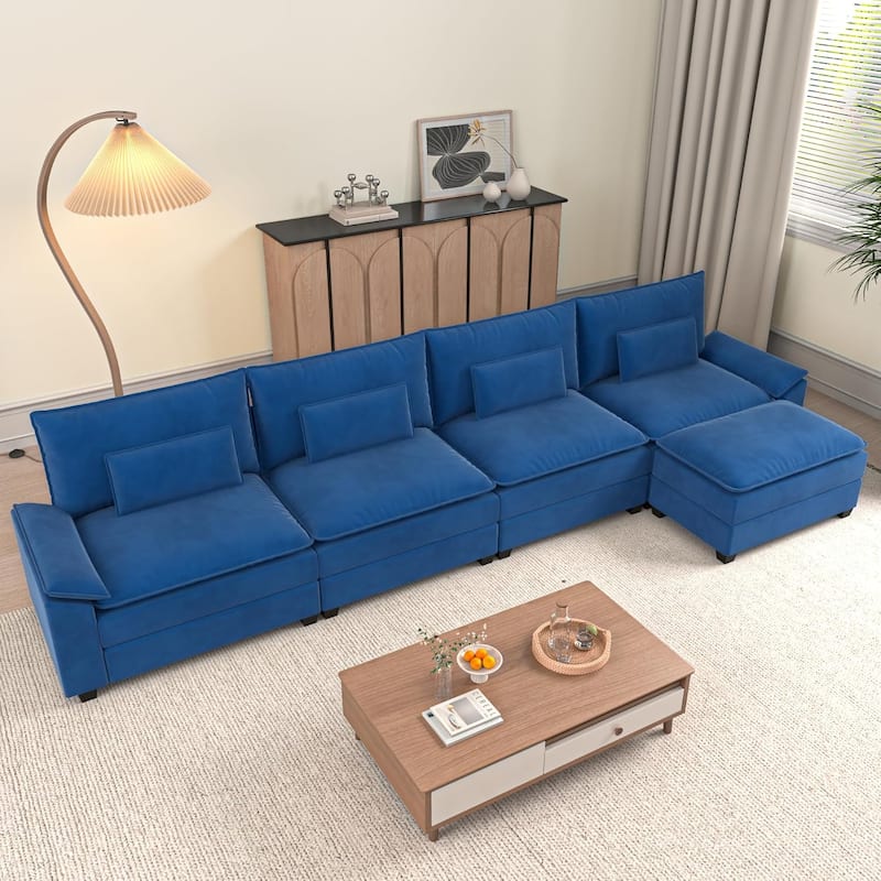 Kullavik Cloud Chenille L-Shaped Sofa, Modular Sectional Sofa with Ottoman, Throw Pillows and Double Layered Cushion