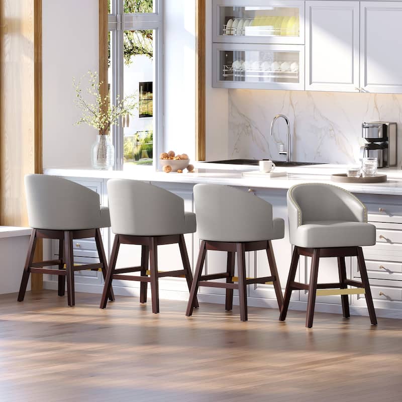 Counter Height Bar Stools Upholstered Solid Wood Swivel Barstool Set of 2/4 - Grey - Set of 4