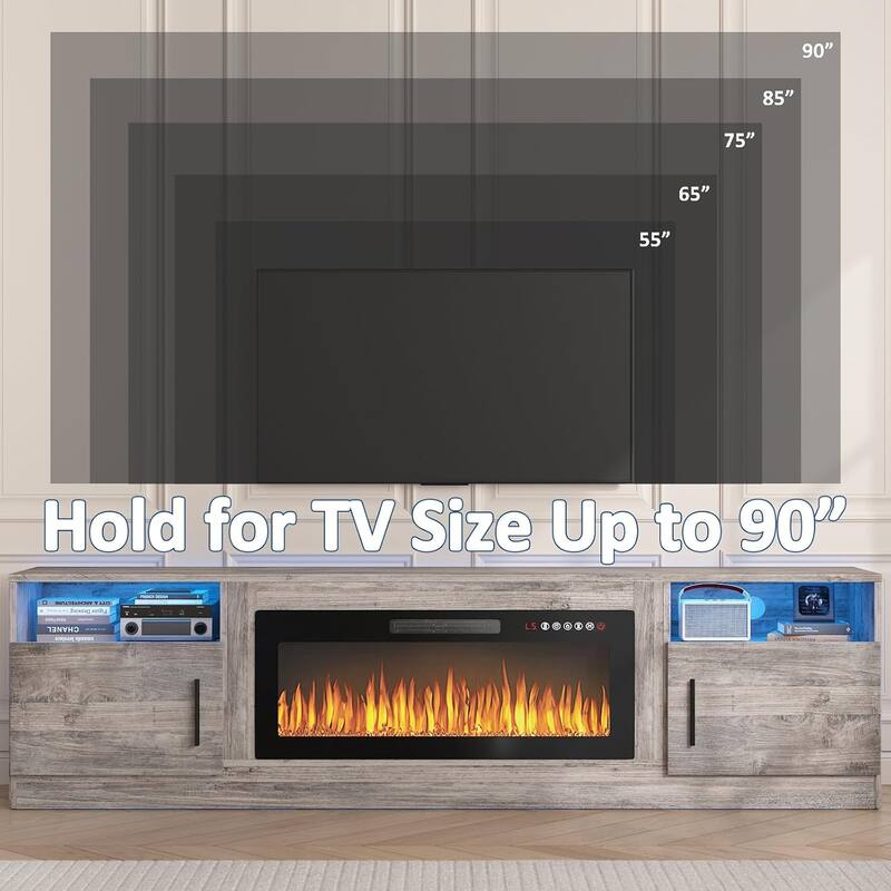 Bossin 80" Fireplace TV Stand with 36" Electric Fireplace, TV Stand for TVs Up to 90", 16 Colors LED Lights/Entertainment Center
