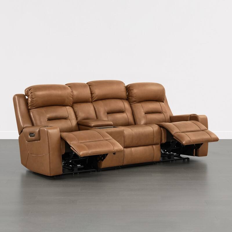 Spruce & Spring Genuine Leather Power Reclining Sofa with Wireless Charging
