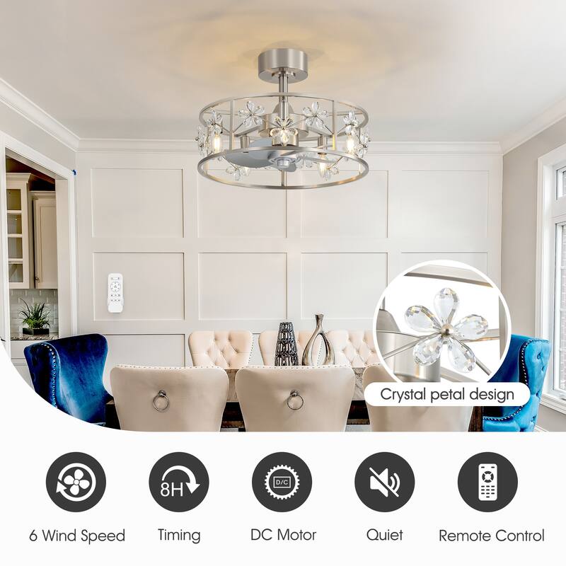 20" Glam Crystal Chandelier Caged Ceiling Fan with Light and Remote