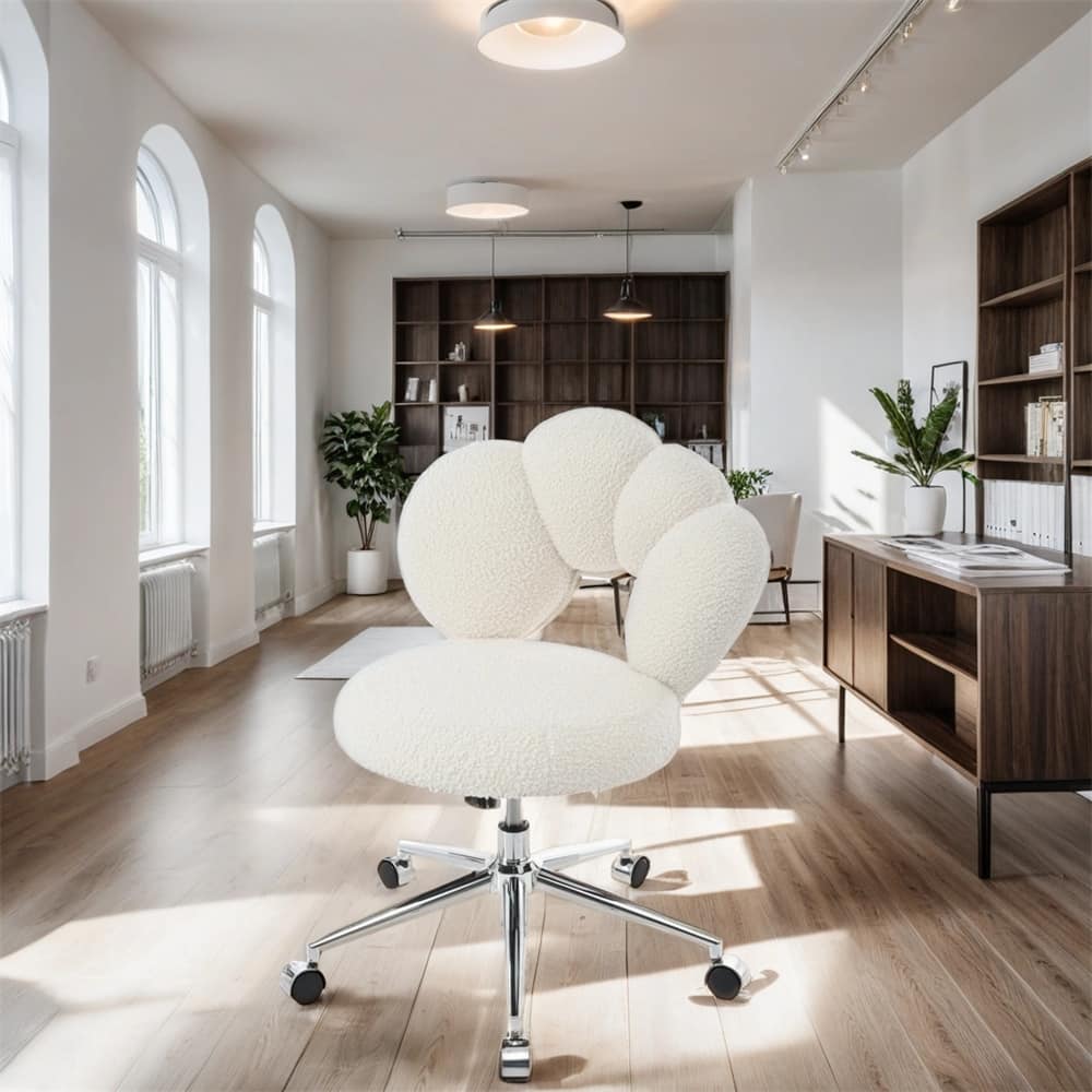 360°Ergonomic Height Adjustable Teddy Fabric Swivel Home Office Chair