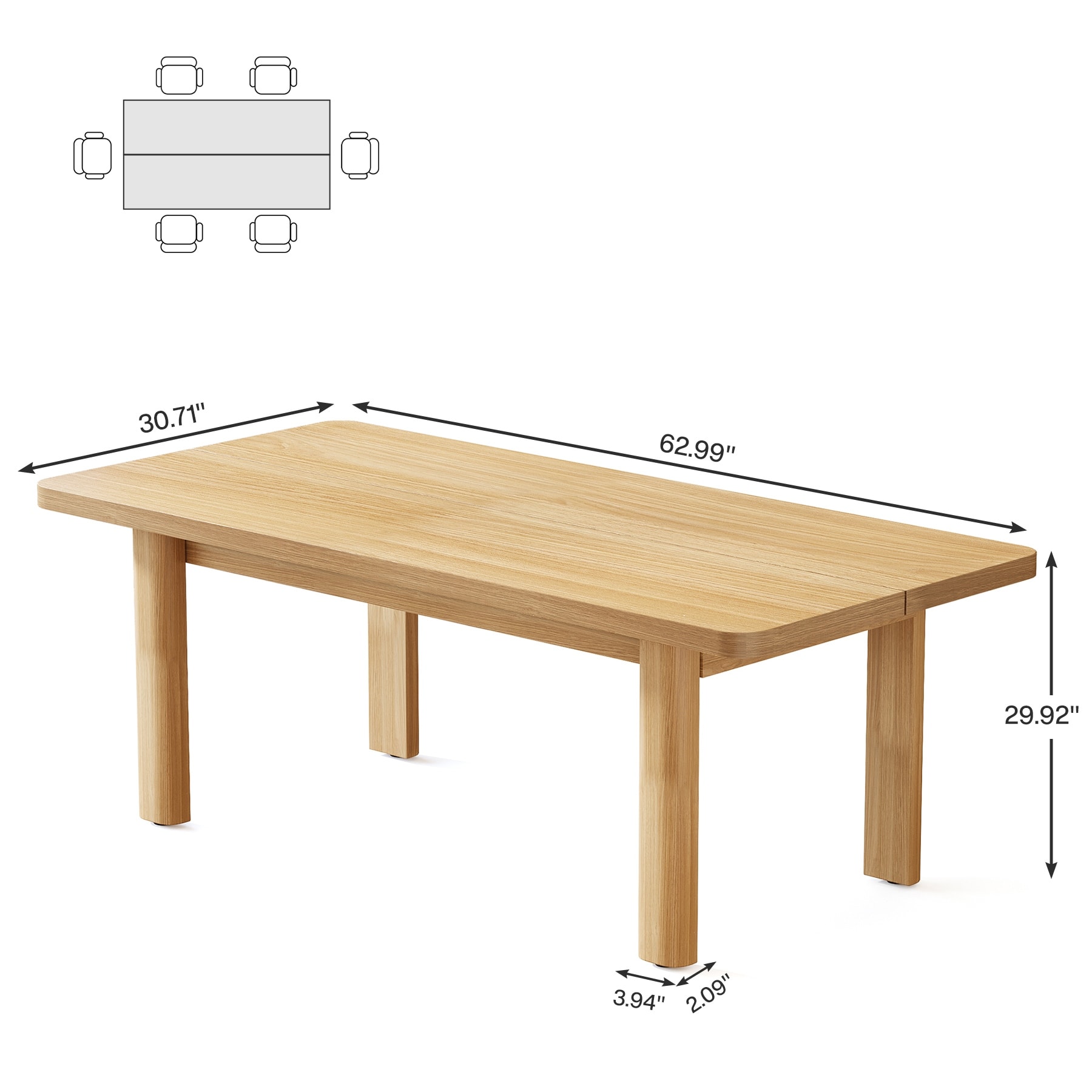 LDAILY 63" Rectangular Dining Table For 4-6 - Modern Farmhouse Kitchen Table With Sturdy L-Shaped Legs - View #11