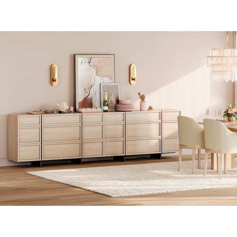 WAMPAT Modern Sideboard Buffet Cabinet with 9 Drawers, Multifunctional Sideboard with Large Storage and T-Shaped Legs