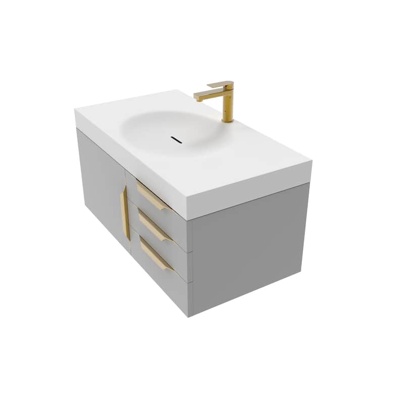 Thames 36" Shallow Basin Wall Mounted Bathroom Vanity Set w/ White Top