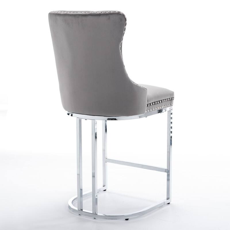 Modern Upholstered Bar Stools with Tufted Backs and Footrest（Set of 2）Grey - Set of 2
