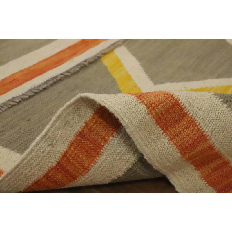 Hand Woven Oriental 100% Wool Carpet Southwestern Modern Green Kilim Area Rug - 4' 9'' X 3' 4''