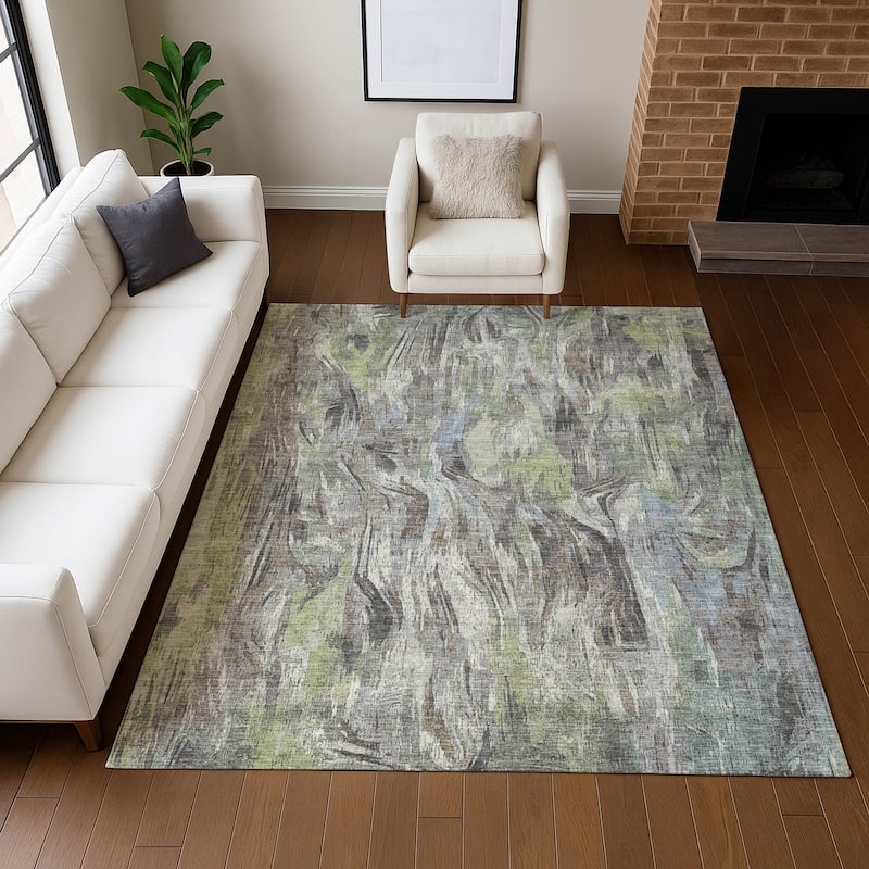 Machine Washable Indoor/ Outdoor Brushstrokes Modern Chantille Rug