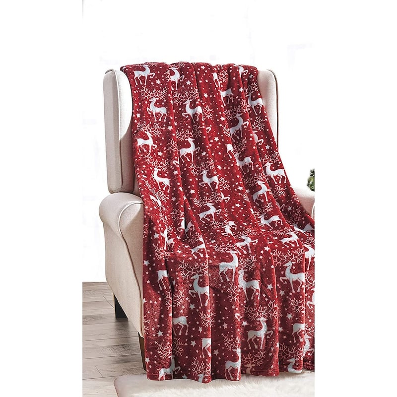 NobleHouse Velvet Touch Holiday Throw Fleece Blanket (50" x 60") - Reindeer