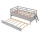 preview thumbnail 5 of 6, Gray Solid Pine Wood Low Loft Bed Twin Size with Full Safety Fence, Ladder, Drawers - Space-Saving