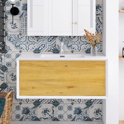 Bathroom Vanity in F.Oak with Integrated Solid Surface Top