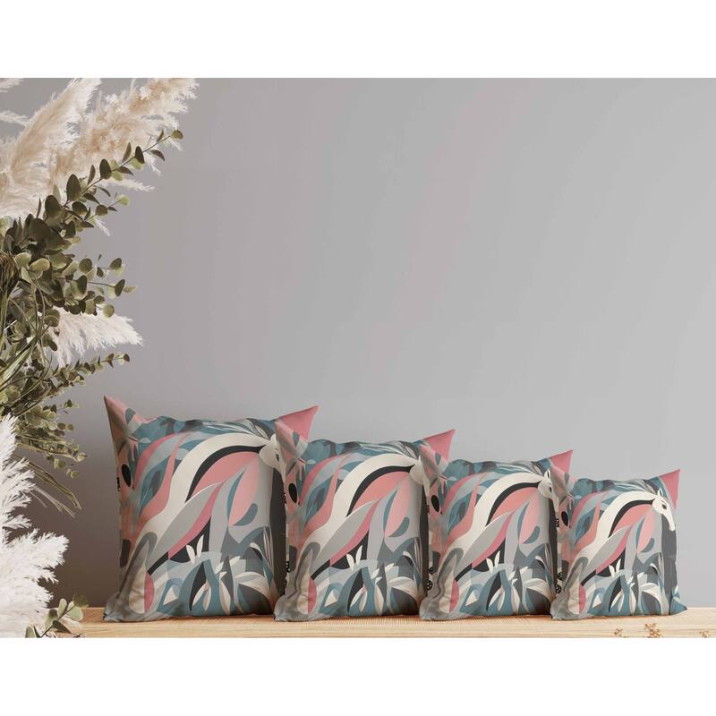 Mythical Horse Indoor/Outdoor Reversible Throw Pillow Teal and Pink