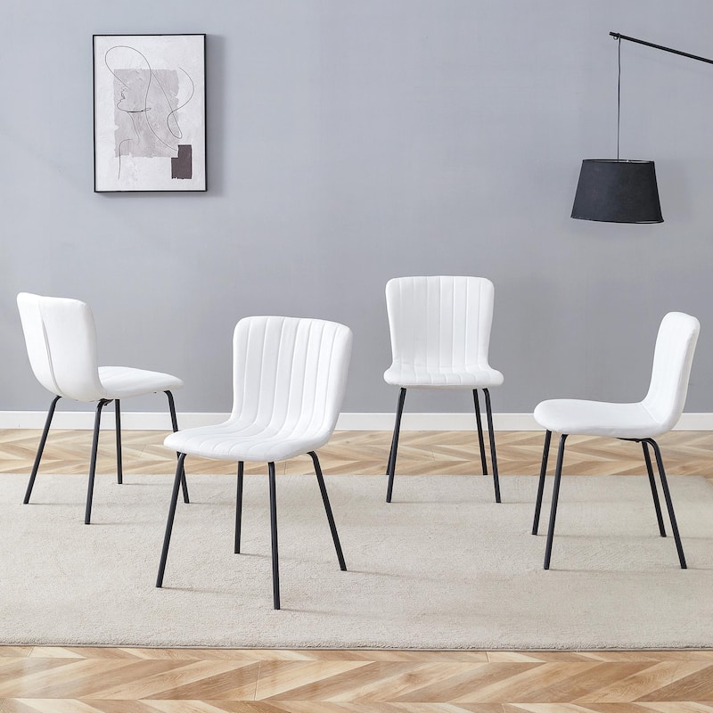 Roomfitters Minimalist Dining Chairs with Black Metal Legs, Upholstered Modern Seat Set of 4 for Interior Décor