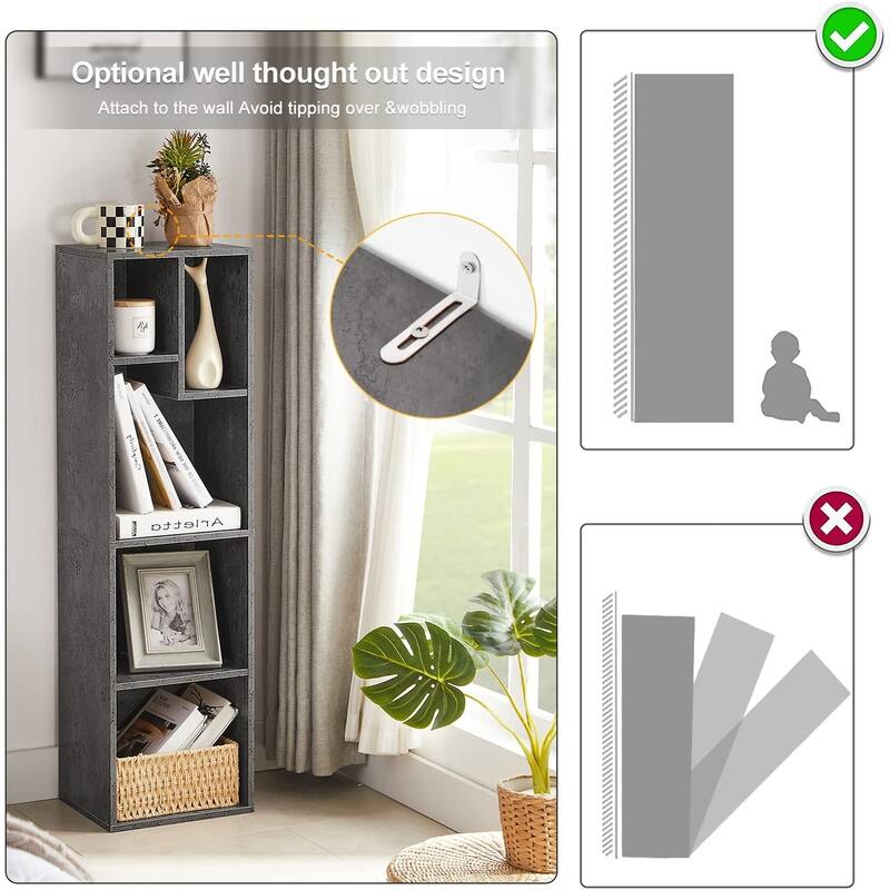 VECELO Wood Organizer Bookcase,Fits Tallest Hardcovers, Customized Storage Display Shelf, Free Standing for Living Room, Bedroom