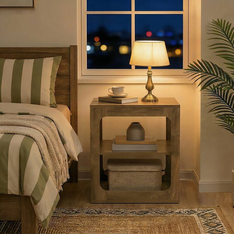 23.6" End Table with Storage Shelves, 3-Tier Side Table for Living Room