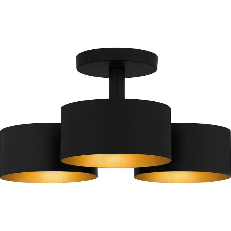 Matte Black Three Light Semi Flush Mount from the Quoizel Semi-Flush Mount Collection