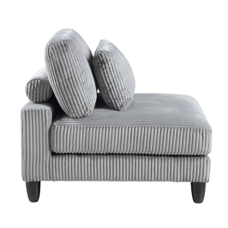 Mear Modular Armless Chair w Black Solid Wood Legs, Gray Corduroy