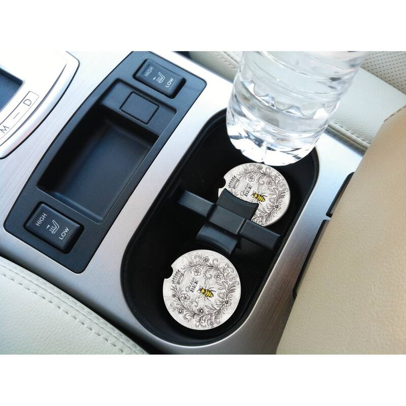 Counterart Absorbent Stoneware Car Coaster, Queen Bee, Set of 2 - 2.5