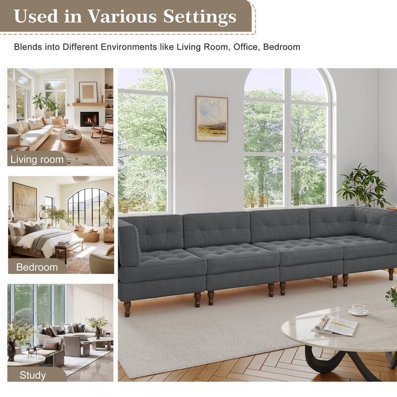 UIXE 4-Piece Corduroy Upholstered Modular Sectional Sofa for Living Room