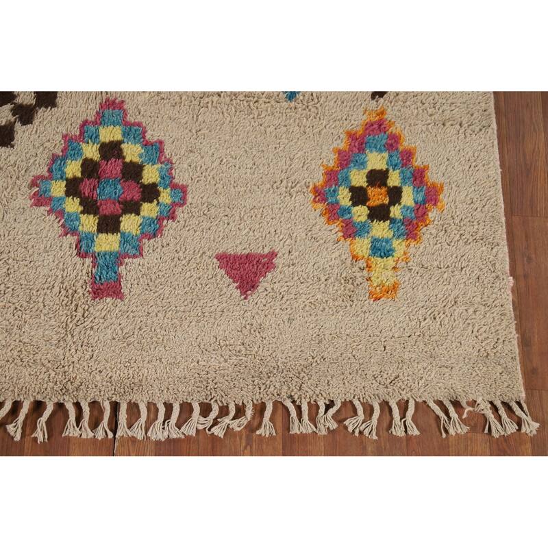 Geometric Plush Moroccan Area Rug Handmade Wool Carpet - 5'8" x 8'6"