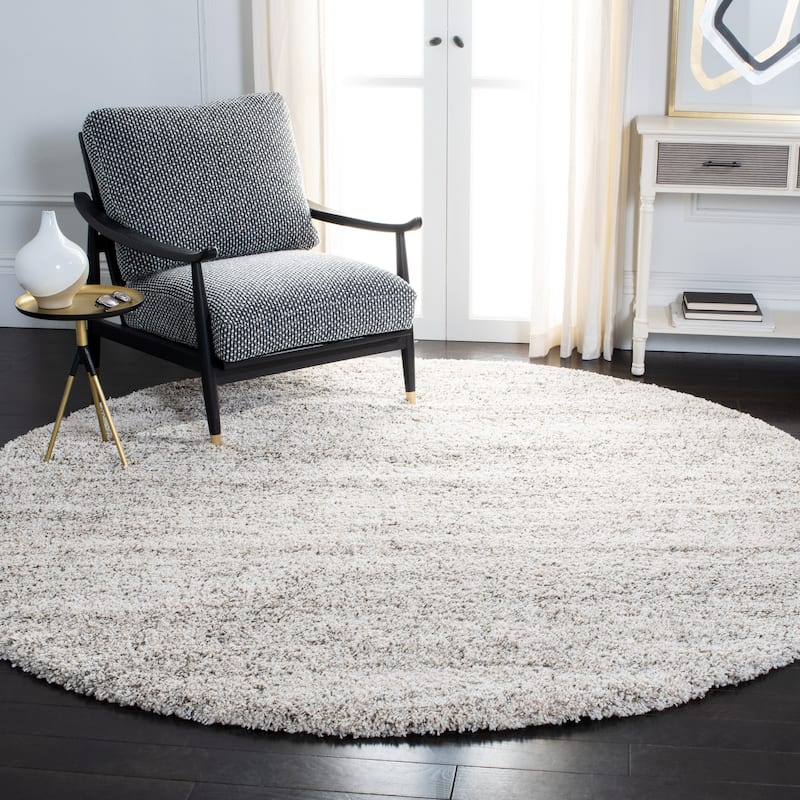 SAFAVIEH Hudson Shag Justine Modern 2-inch Thick Rug - 7' Round - Ivory/Grey - Round
