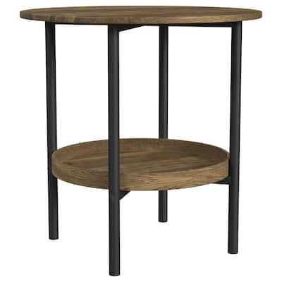 Delfin Round Wood Top Side End Table Black and Brown
