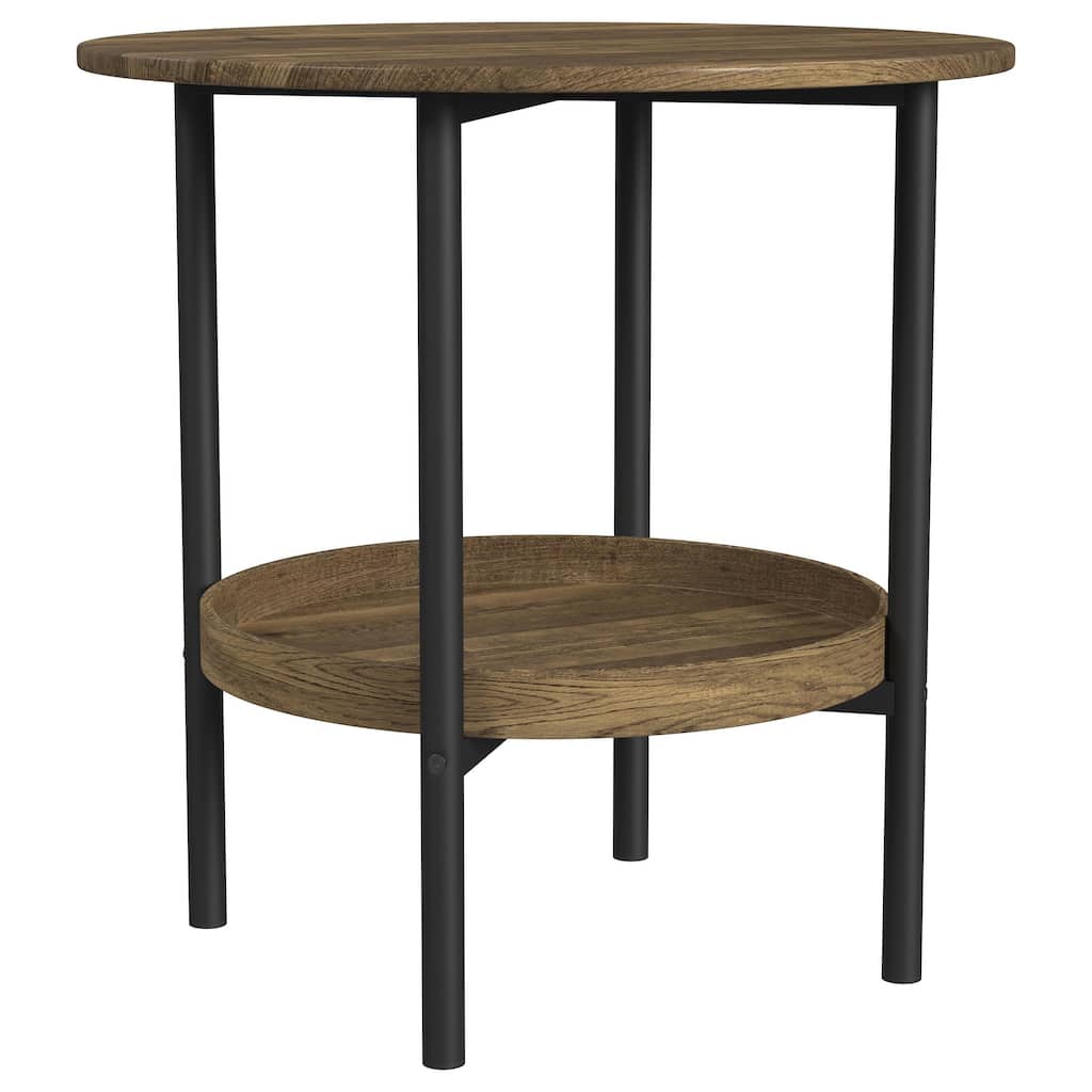 Delfin Round Wood Top Side End Table Black and Brown