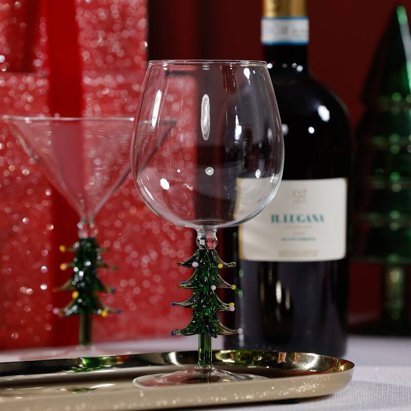 Treetop Cheers Wine Glasses - Holiday Stemware, Set of 4