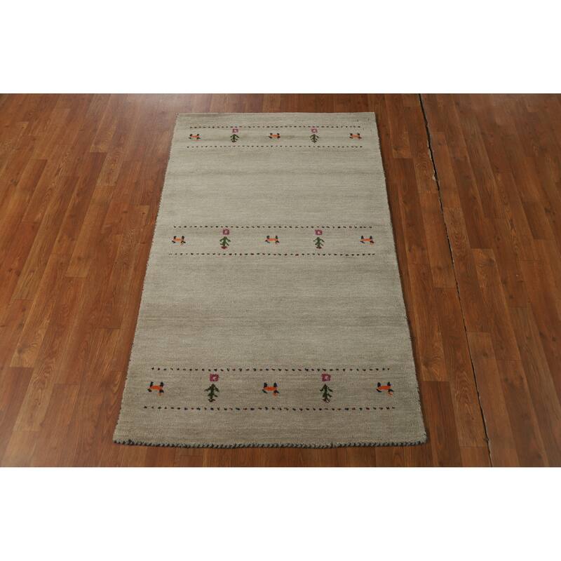Hand Knotted Oriental 100% Wool Carpet Tribal Animal Pictorial Green Gabbeh Area Rug - 4' 11'' X 3' 1''
