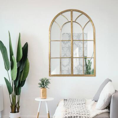Decorative Metal Arched Windowpane Wall Mirror - 31.5"L x 1.8"W x 45.5"H